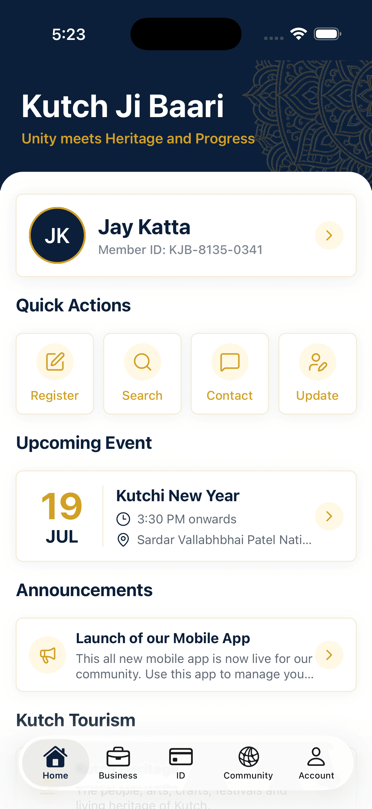 Kutch Ji Baari mobile home screen